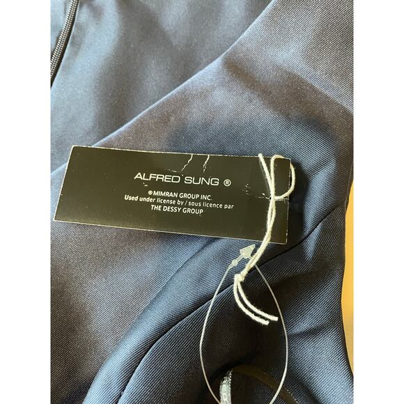 Alfred Sung NWT Gown Maxi Dress Sz 16 Satin V-Neck Pockets D778 Midnight Blue - Picture 8 of 12